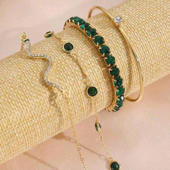 4pcs Green and Gold Bracelet Set - Picture 4 of 4